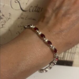 AVON Red Stone and Silver Tennis Bracelet